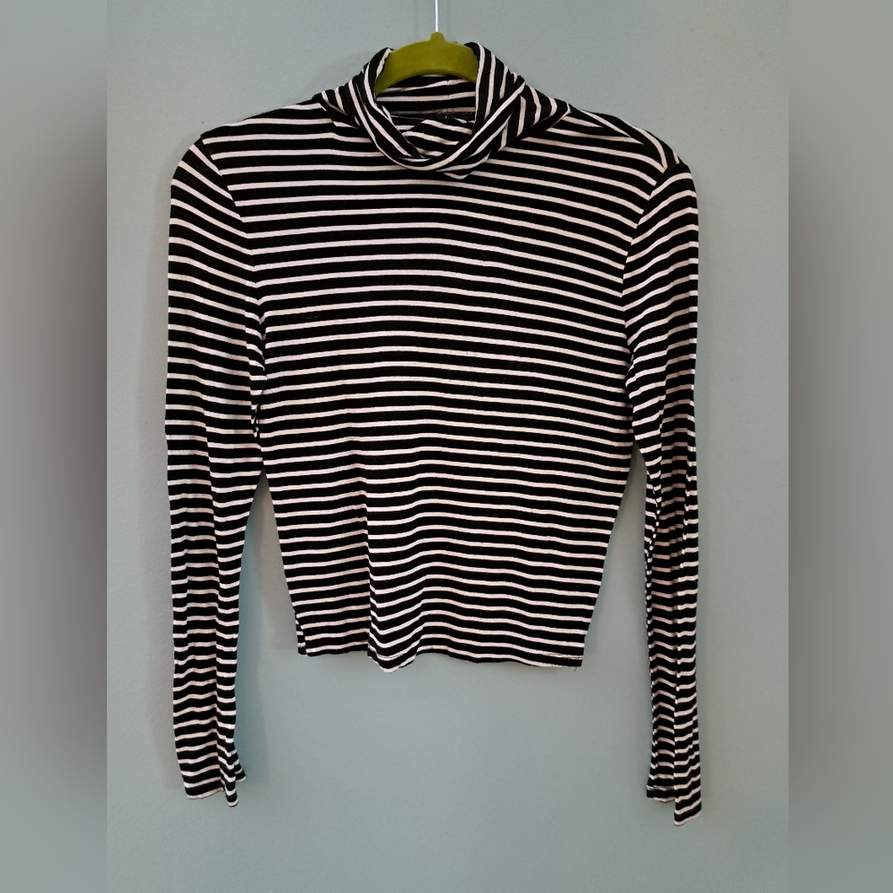 Ambiance Black and White Striped Long Sleeve Top